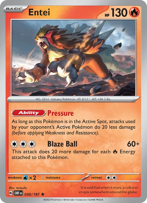 Entei 030/197 Obsidian Flames Pokémon Karte