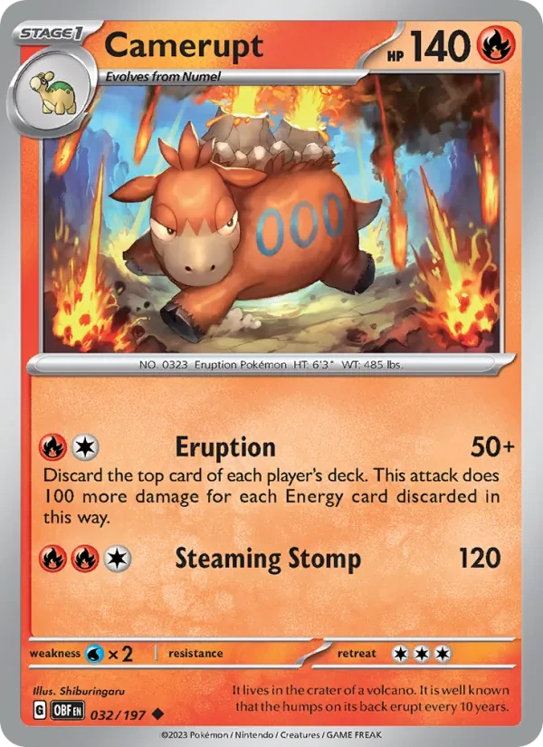 Camerupt 032/197 Obsidian Flames Pokémon card