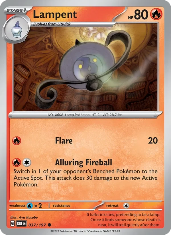 Lampent 037/197 Obsidian Flames Pokémon card