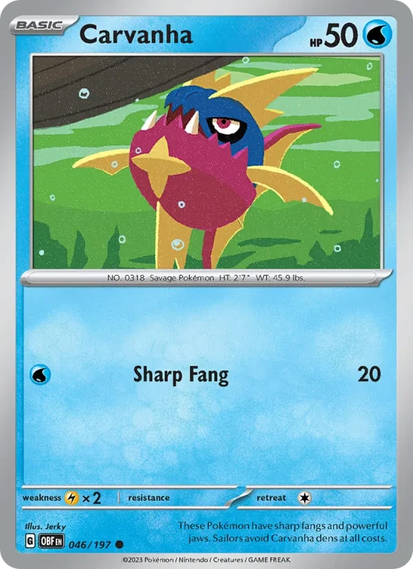 Carvanha 046/197 Obsidian Flames Pokémon card