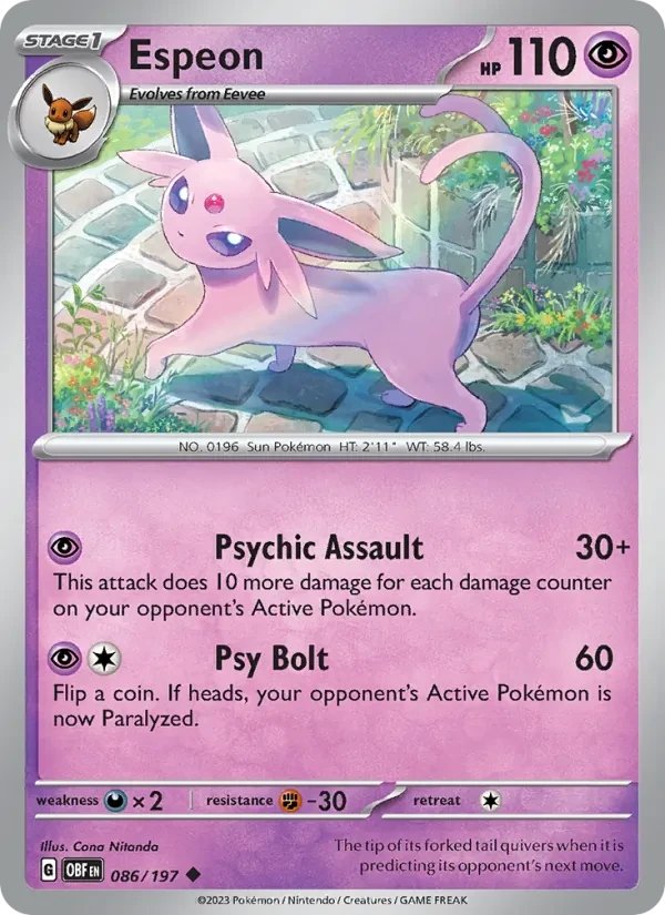 Espeon 086/197 Obsidian Flames Pokémon card