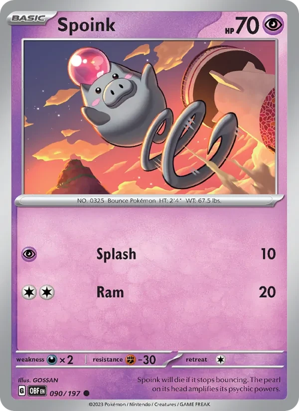 Spoink 090/197 Obsidian Flames Pokémon card