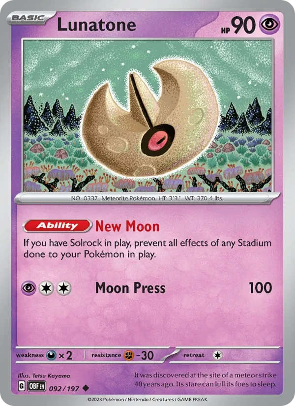 Lunatone 092/197 Obsidian Flames Pokémon card