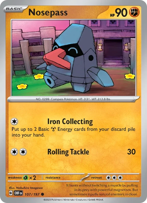Nosepass 107/197 Obsidian Flames Pokémon kaart