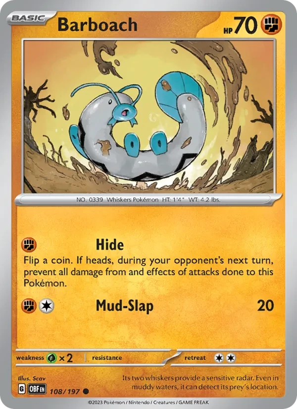 Barboach 108/197 Obsidian Flames Pokémon card