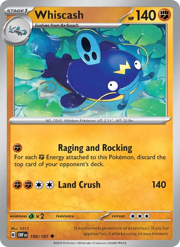 Whiscash 109/197 Obsidian Flames Pokémon card