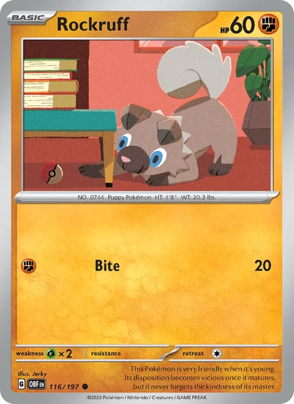 Rockruff 116/197 Obsidian Flames Pokémon card