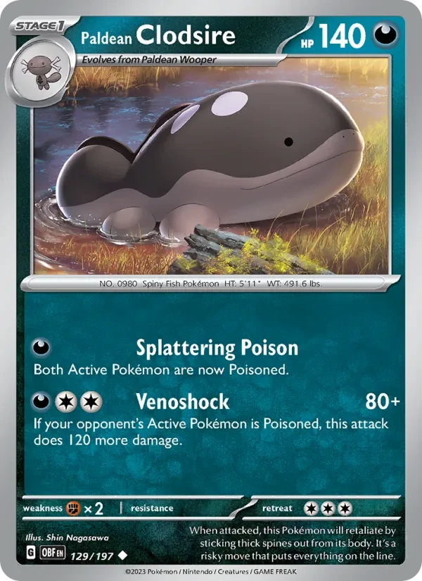 Paldean Clodsire 129/197 Obsidian Flames Pokémon card