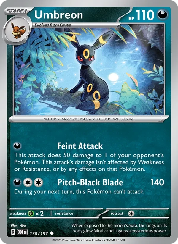 Umbreon 130/197 Obsidian Flames Pokémon card