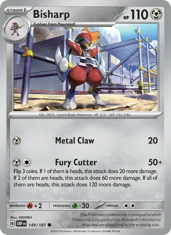 Bisharp 149/197 Obsidian Flames Pokémon card