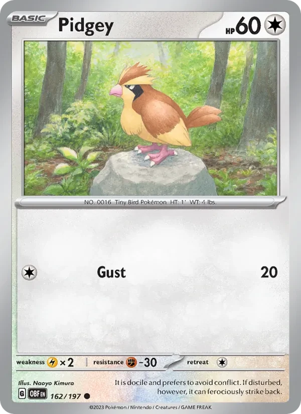 Pidgey 162/197 Obsidian Flames Pokémon card