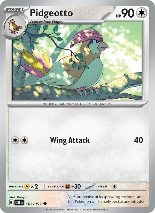 Pidgeotto 163/197 Obsidian Flames Pokémon card