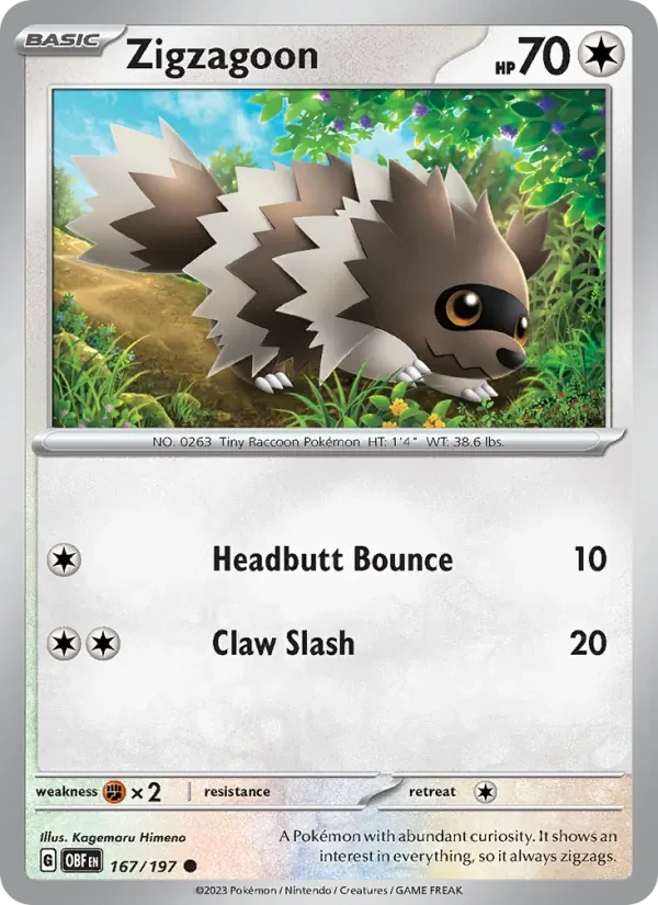 Zigzagoon 167/197 Obsidian Flames Pokémon card