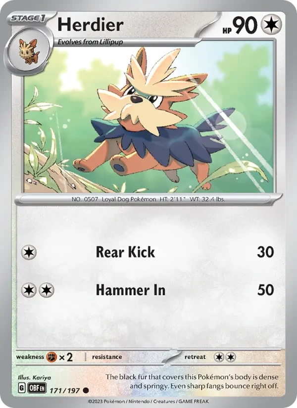 Herdier 171/197 Obsidian Flames Pokémon card