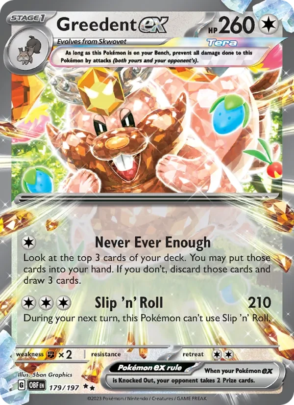 Greedent ex 179/197 Obsidian Flames Pokémon card