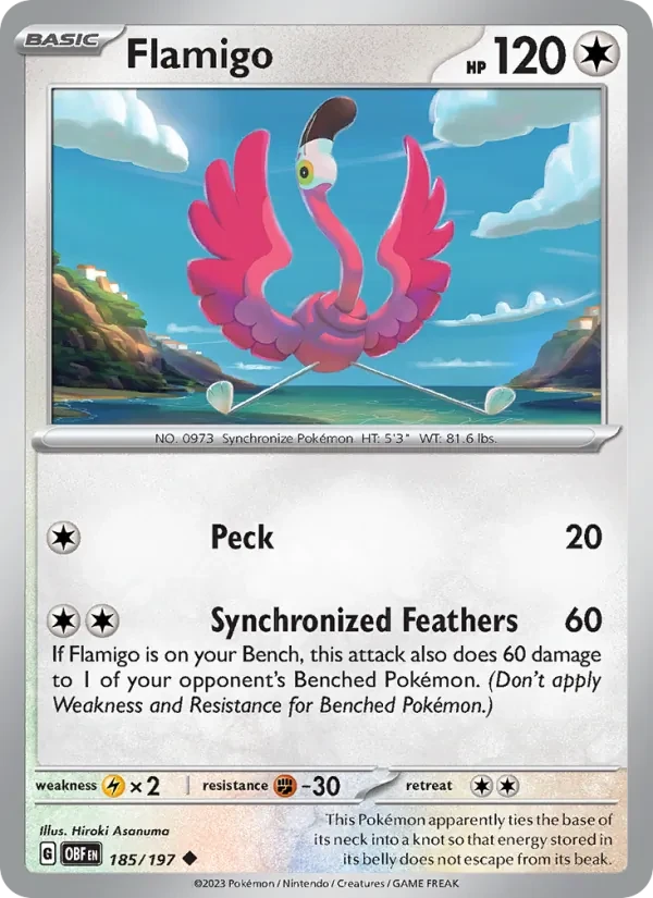 Flamigo 185/197 Obsidian Flames Pokémon card