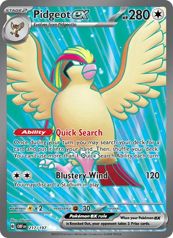 Pidgeot ex 217/197 Obsidian Flames Pokémon card