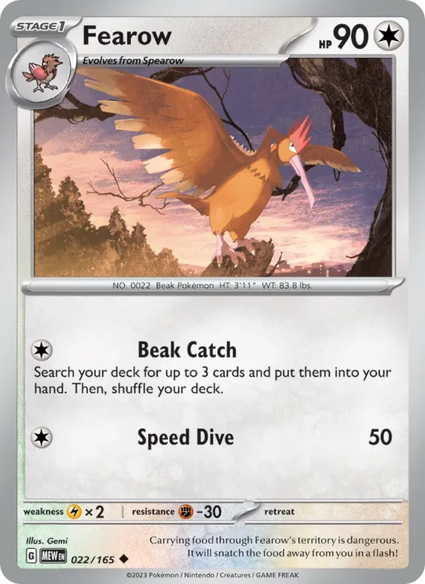 Fearow 022/165 151 Pokémon Karte