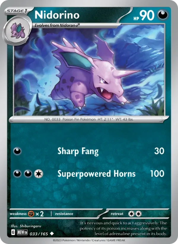 Nidorino 033/165 151 Pokémon card