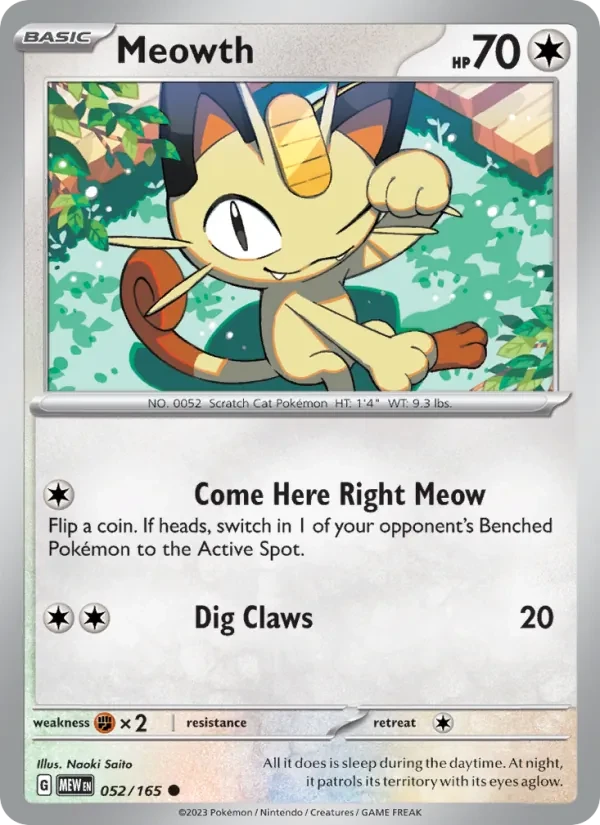Meowth 052/165 151 Pokémon card