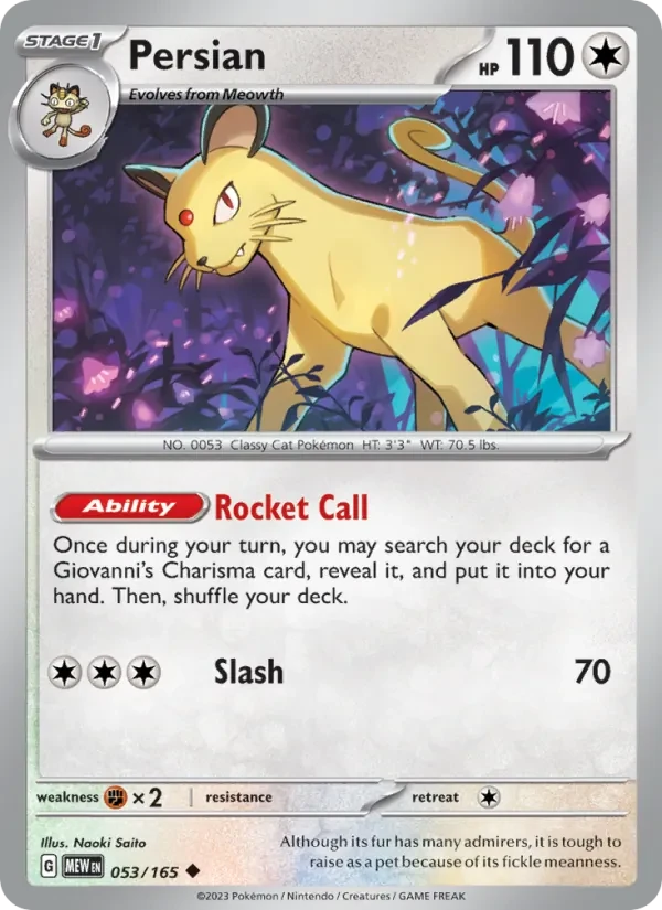 Persian 053/165 151 Pokémon card