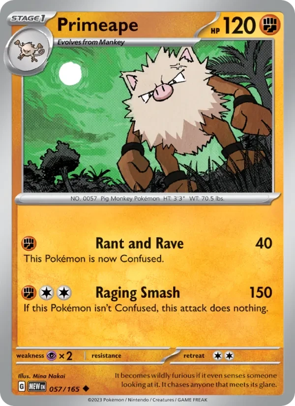 Primeape 057/165 151 Pokémon card