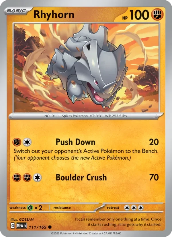 Rhyhorn 111/165 151 Pokémon card