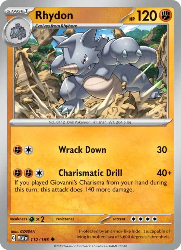 Rhydon 112/165 151 Pokémon card