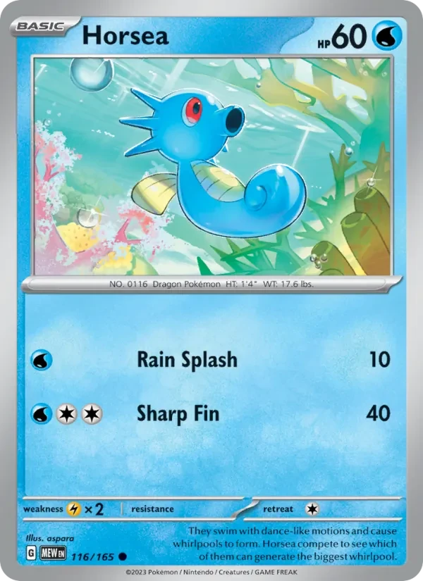 Horsea 116/165 151 Pokémon card
