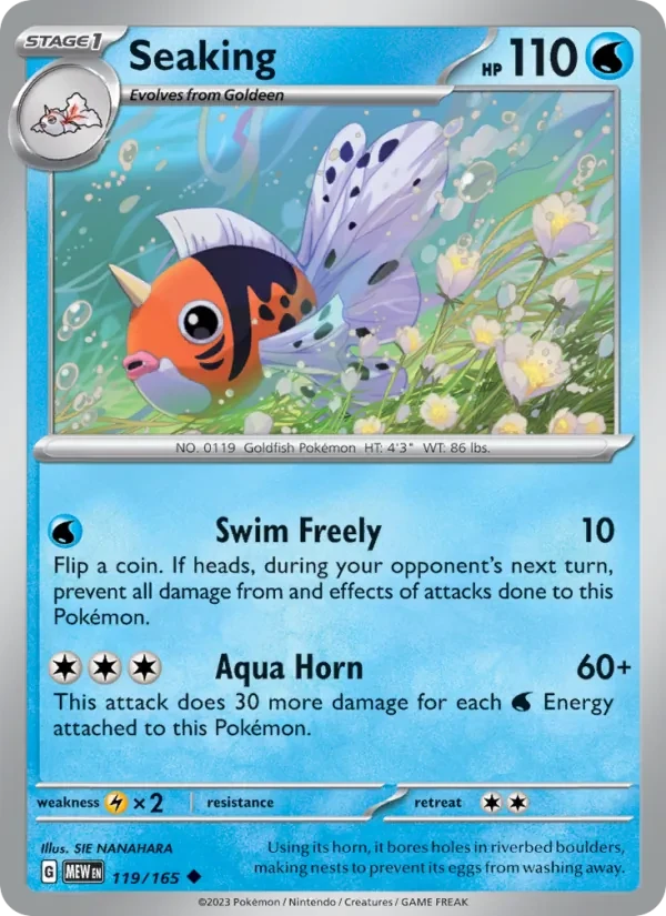 Seaking 119/165 151 Pokémon card