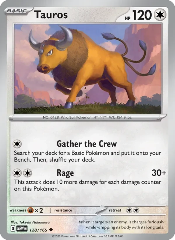Tauros 128/165 151 Pokémon card