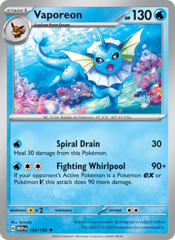 Vaporeon 134/165 151 Pokémon card
