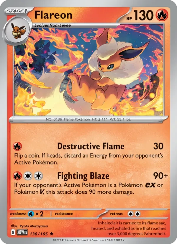 Flareon 136/165 151 Pokémon card