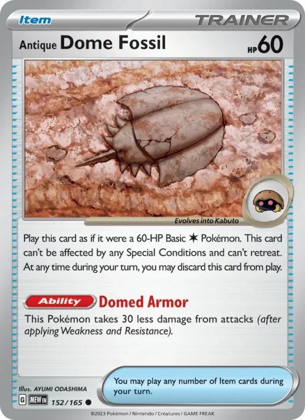 Antique Dome Fossil 152/165 151 Pokémon card