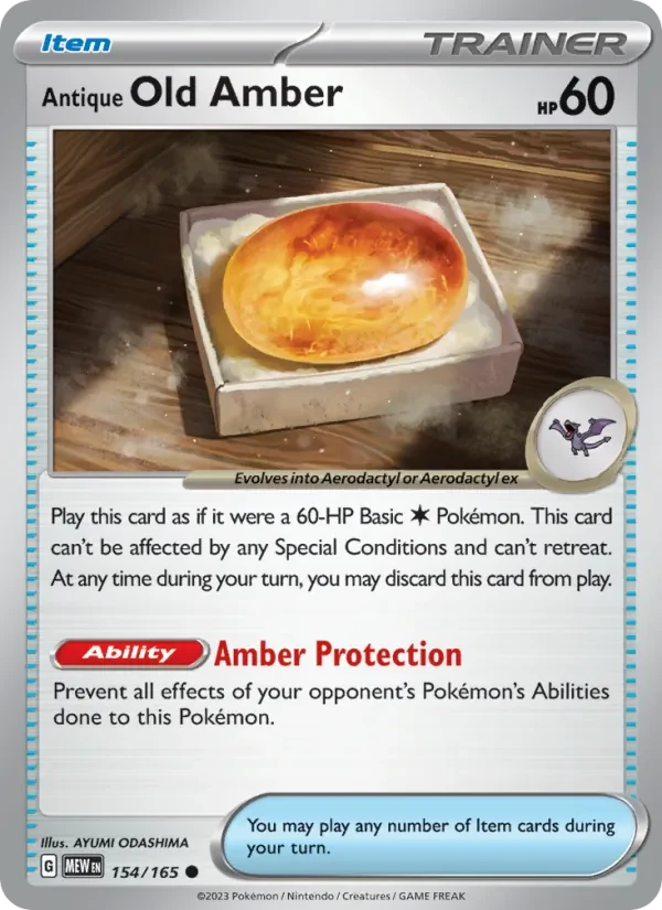 Antique Old Amber 154/165 151 Pokémon card