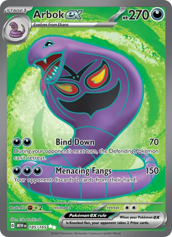 Arbok ex 185/165 151 Pokémon card