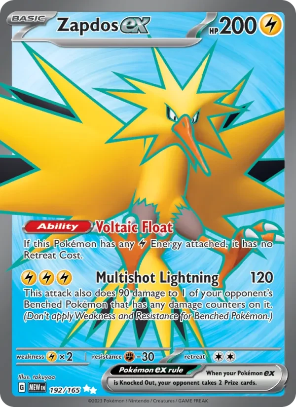 Zapdos ex 192/165 151 Pokémon card