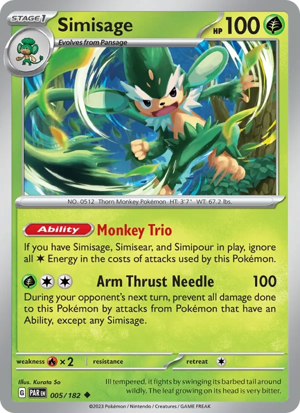 Simisage 005/182 Paradox Rift Pokémon card