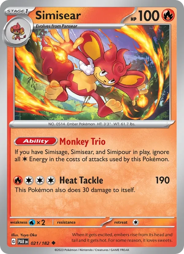 Simisear 021/182 Paradox Rift Pokémon card