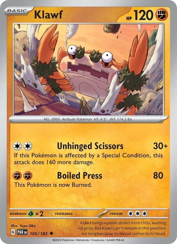 Klawf 105/182 Paradox Rift Pokémon card