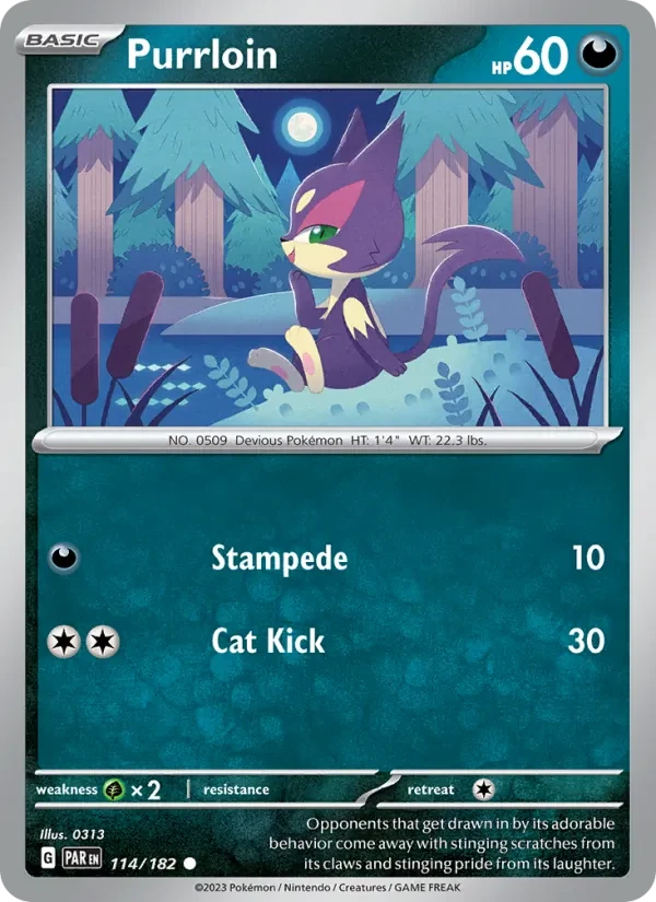 Purrloin 114/182 Paradox Rift Pokémon card