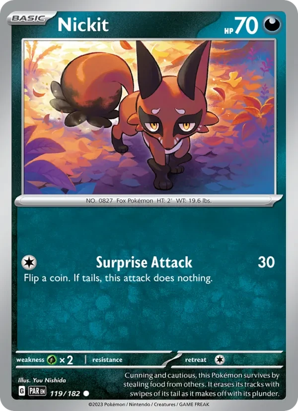 Nickit 119/182 Paradox Rift Pokémon card