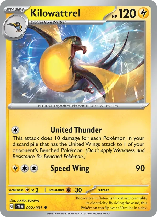 Kilowattrel 022/91 Paldean Fates Pokémon Karte