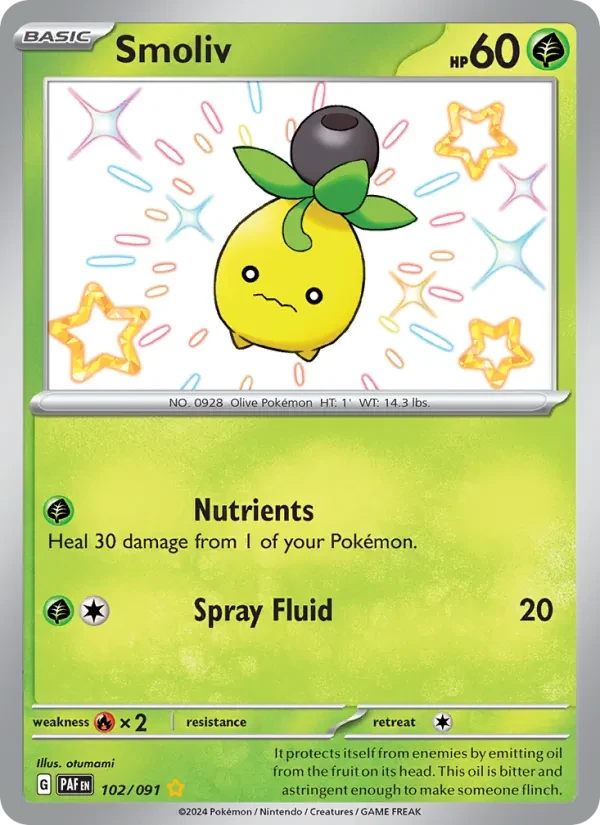Smoliv 102/91 Paldean Fates Pokémon card