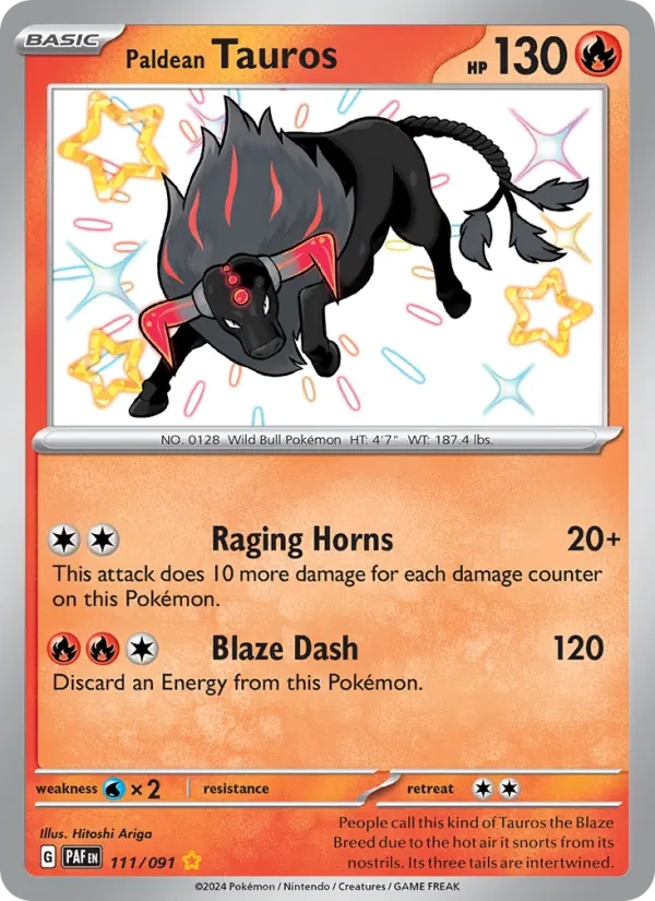Carte Pokémon Paldean Tauros 111/91 Paldean Fates
