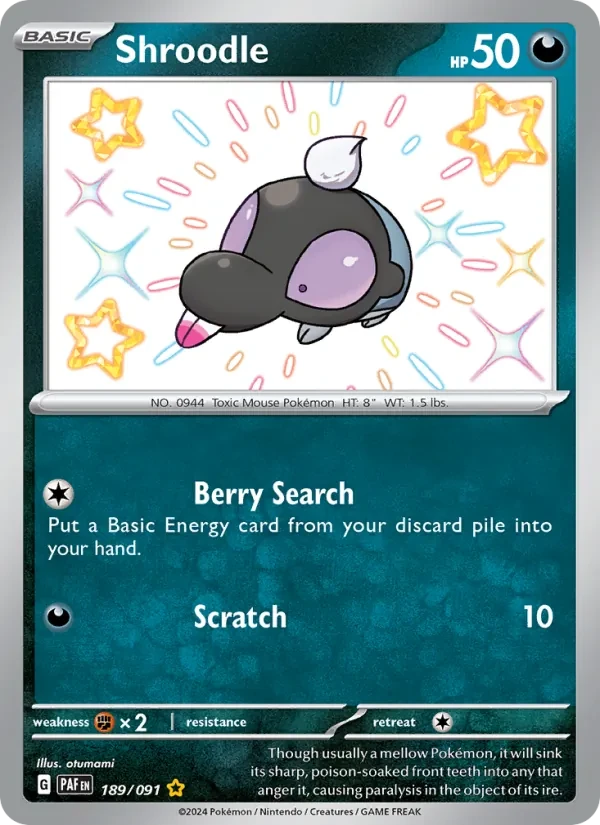 Shroodle 189/91 Paldean Fates Pokémon card
