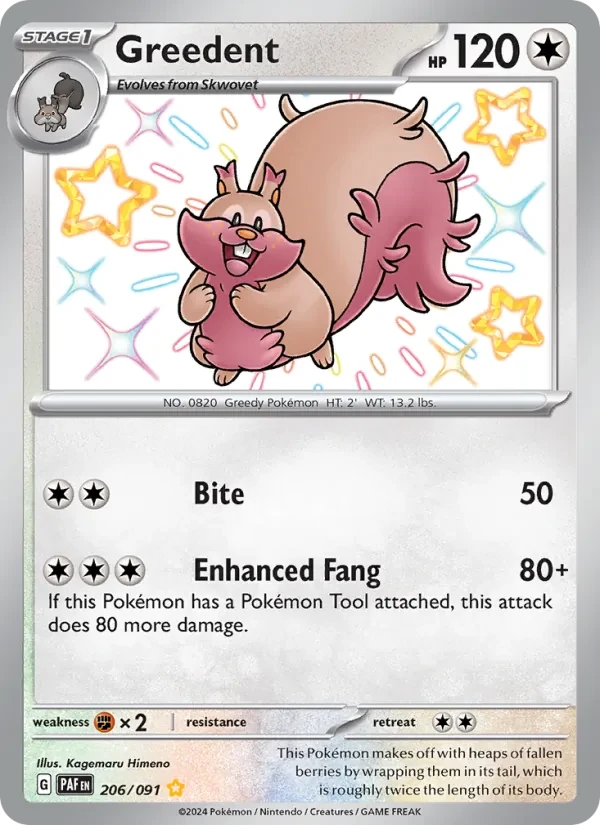 Greedent 206/91 Paldean Fates Pokémon card