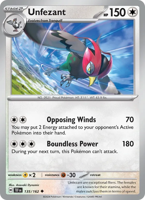 Unfezant 135/162 Temporal Forces Pokémon card
