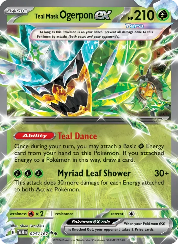 Teal Mask Ogerpon ex 025/167 Twilight Masquerade Pokémon card