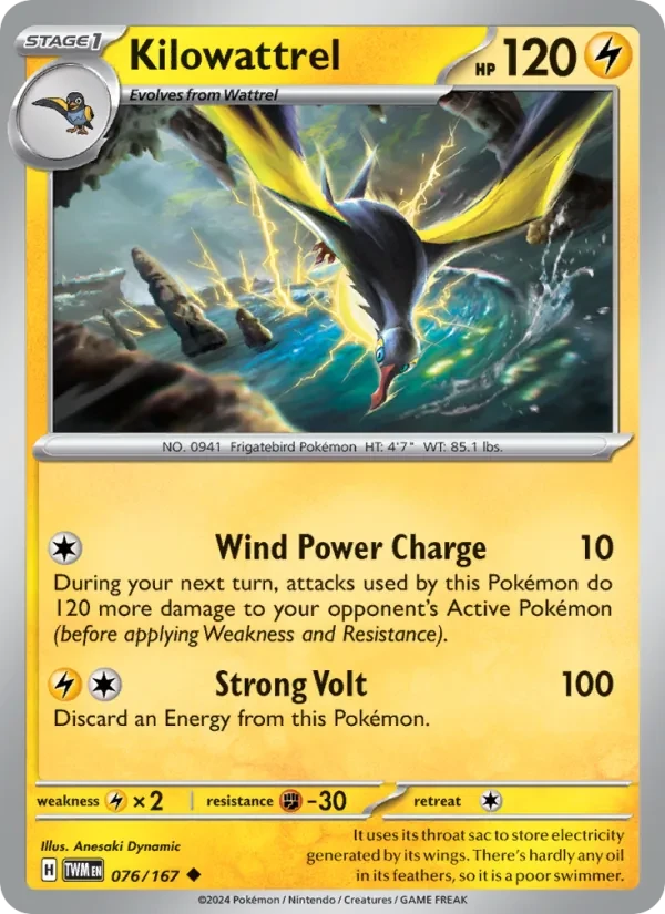 Kilowattrel 076/167 Twilight Masquerade Pokémon card